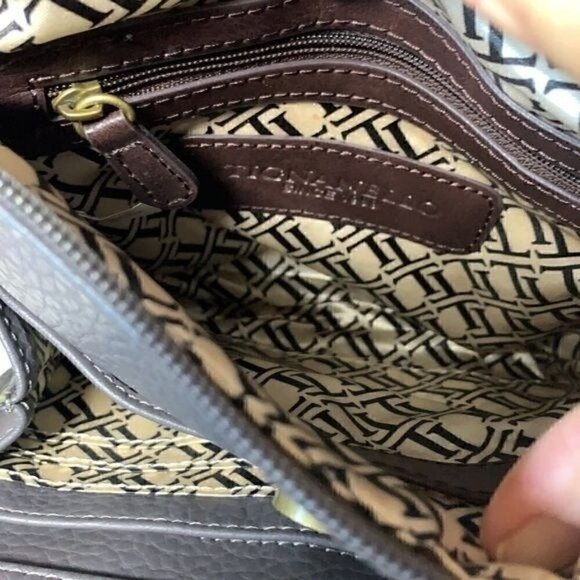 Tignanello Multi Compartment Small Crossbody Bag-Grey Leather/Brown Trim - Picture 8 of 11